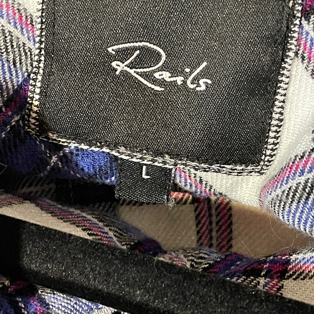 Rails Hunter Plaid Button Down Shirt Blue Pink Contrasting Sleeves Boho Large - Picture 6 of 9